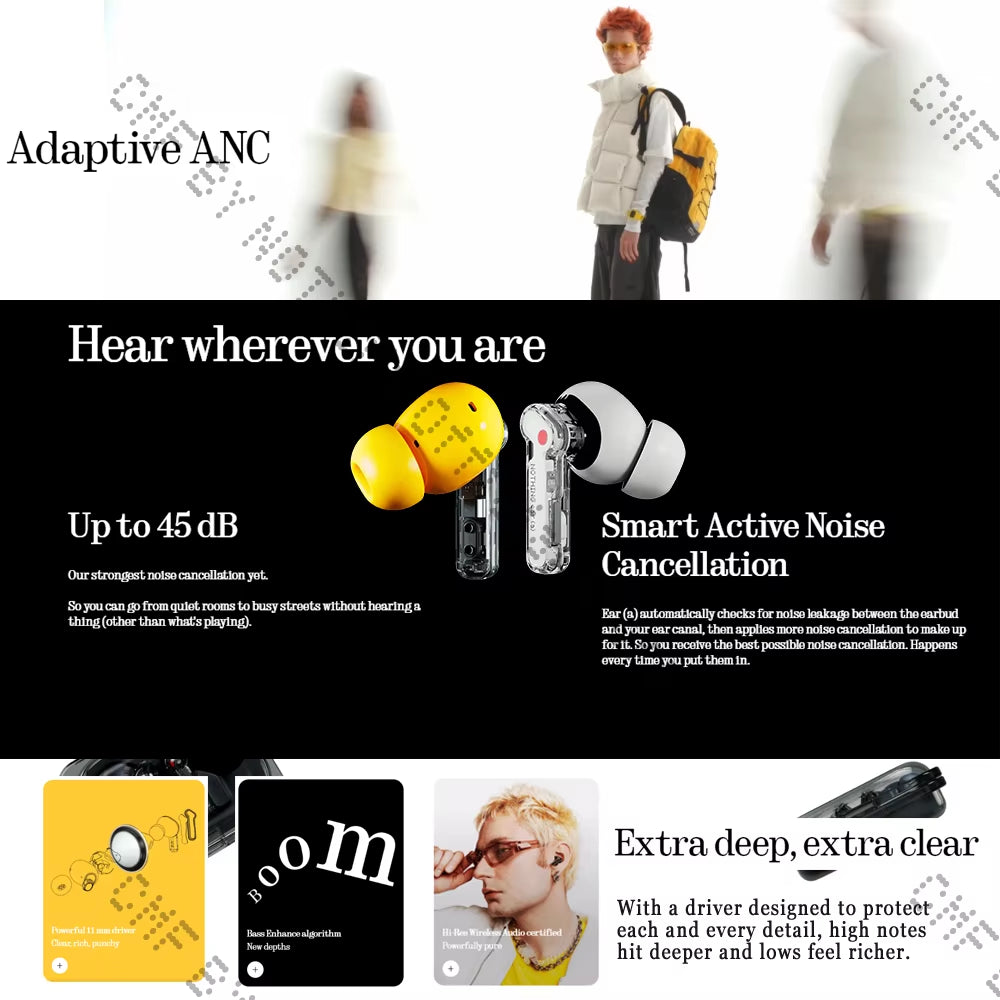 Nothing Ear (A) Global Version Powerful Dynamic 11 Mm Driver up to 42.5 Hours of Listening Time 45 Db Active Noise Cancellation