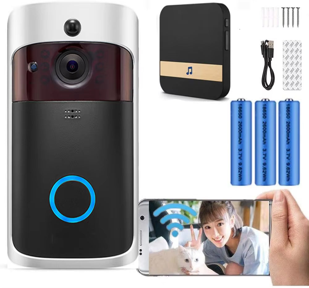 Video Doorbell Camera HD Wifi Doorbell Wireless Operated Motion Detector Audio & Speaker Night Vision for Ios&Android