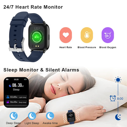 Smart Watch for Men Women, Fitness Tracker Touch Screen Smartwatch Fitness Watch, Sleep Monitor, Pedometer, IP67 Waterproof Activity Tracker for Android Ios, Blue