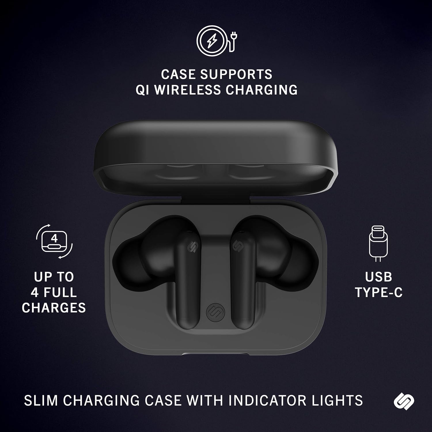 True Wireless Earbuds Headphones with Active Noise Cancelling, 25 Hours Playtime, Touch Controls & 6 Microphones for Clear Calling, Bluetooth 5.0 Earphones, London, Black