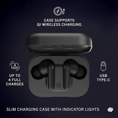 True Wireless Earbuds Headphones with Active Noise Cancelling, 25 Hours Playtime, Touch Controls & 6 Microphones for Clear Calling, Bluetooth 5.0 Earphones, London, Black